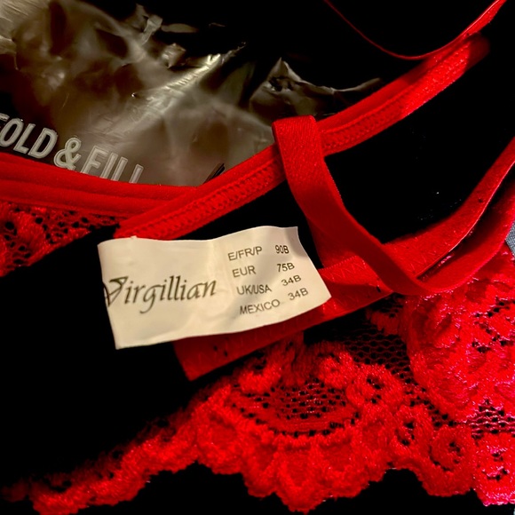 Virgillian Bra and Panty Set 34B With Small Bottom Soft Black Fabric & Red Lace - Picture 2 of 9